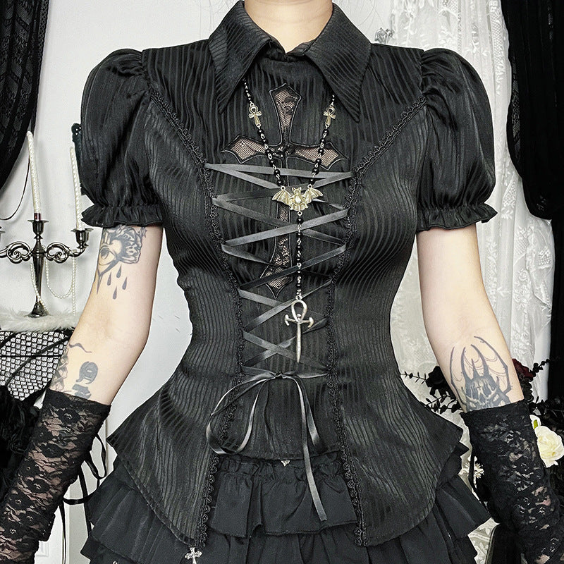 Style Cross Hollow Lolita Shirt Asian Culture Shorts
