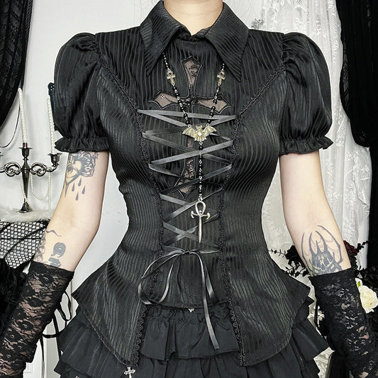 Style Cross Hollow Lolita Shirt Asian Culture Shorts