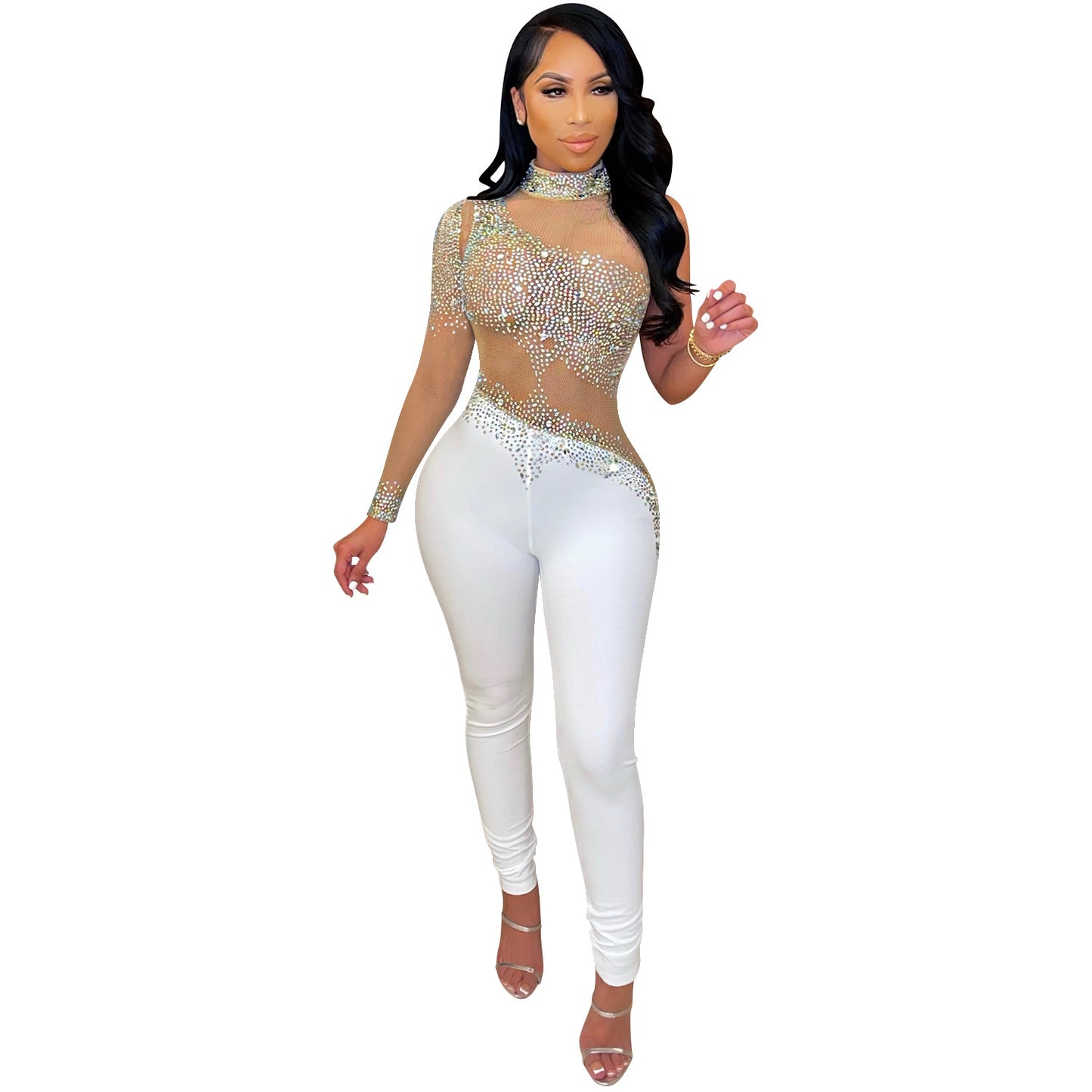 Women's Fashion Nightclub Mesh Milk Fiber Stitching Pants