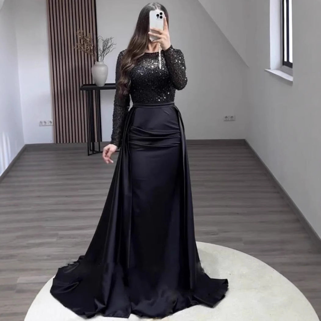 Women's Long-sleeved Elegant Host Temperament Queen Sequined Dresses