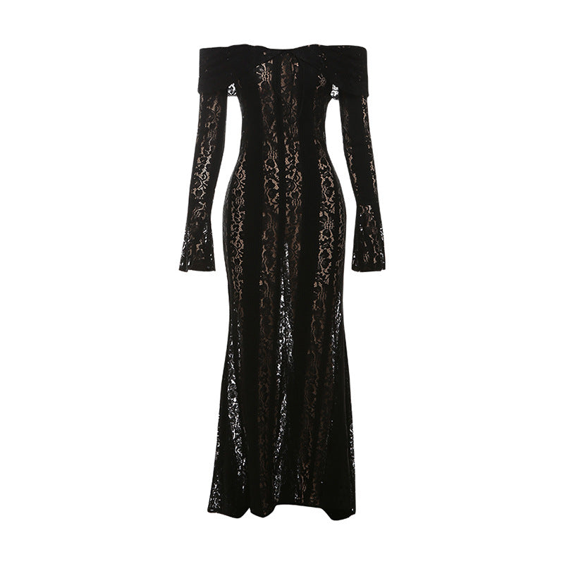 Women's Sexy Long Sleeve Lace Hollow Out Dresses
