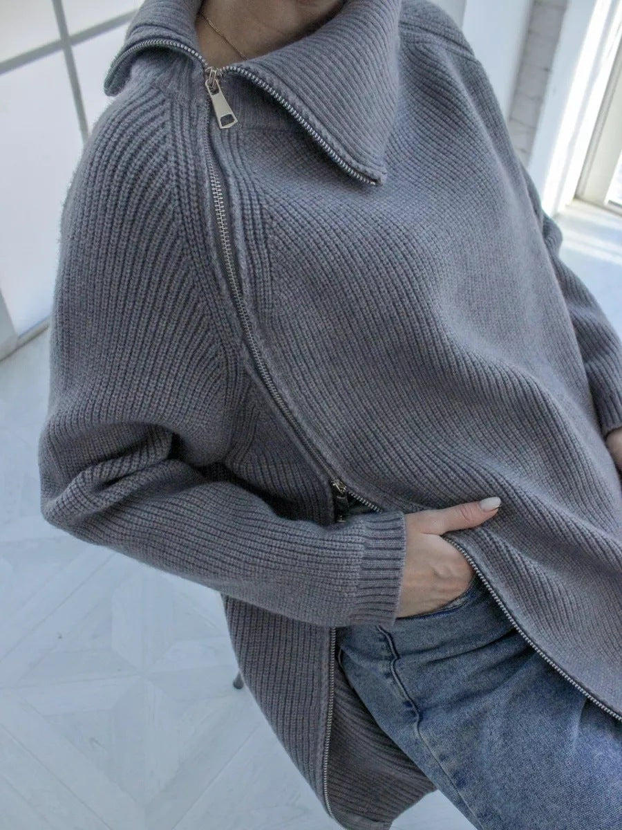 Turtleneck Zipper Sexy Loose Long Sleeve Thermal Outer Wear Knitwear