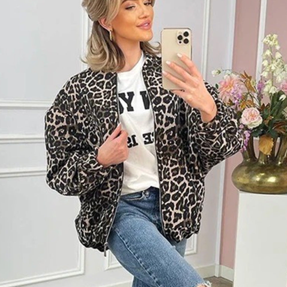 Women's Winter Leopard Print Zipper Cotton Coats
