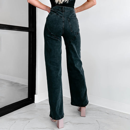 Women's Casual Fashion Solid Color High Waist Jeans