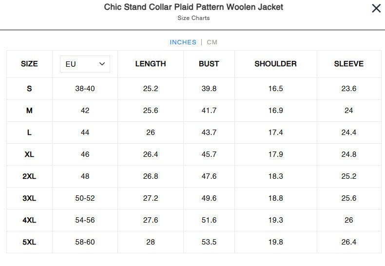 Women's Plaid Retro Warm Stand Collar Stitching Blazers