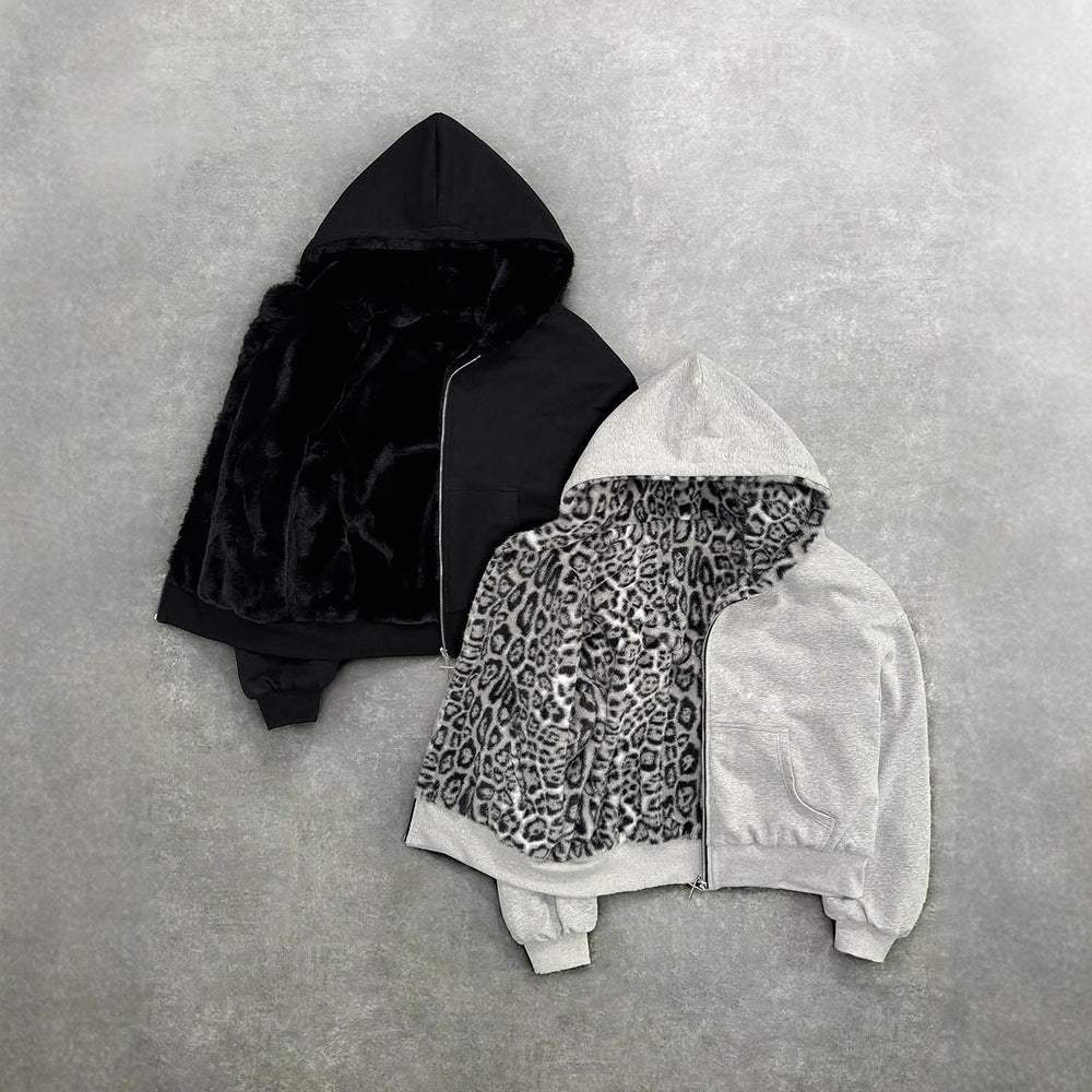 Double-sided Wearable Vintage Leopard Print Hoodie Sweaters