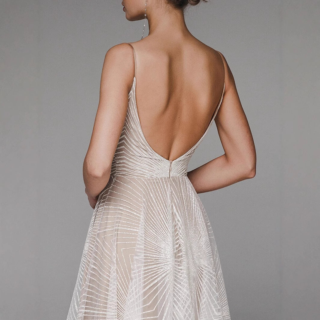 Women's Long Dress Sexy Strap Embroidered Sleeveless Wedding Dresses