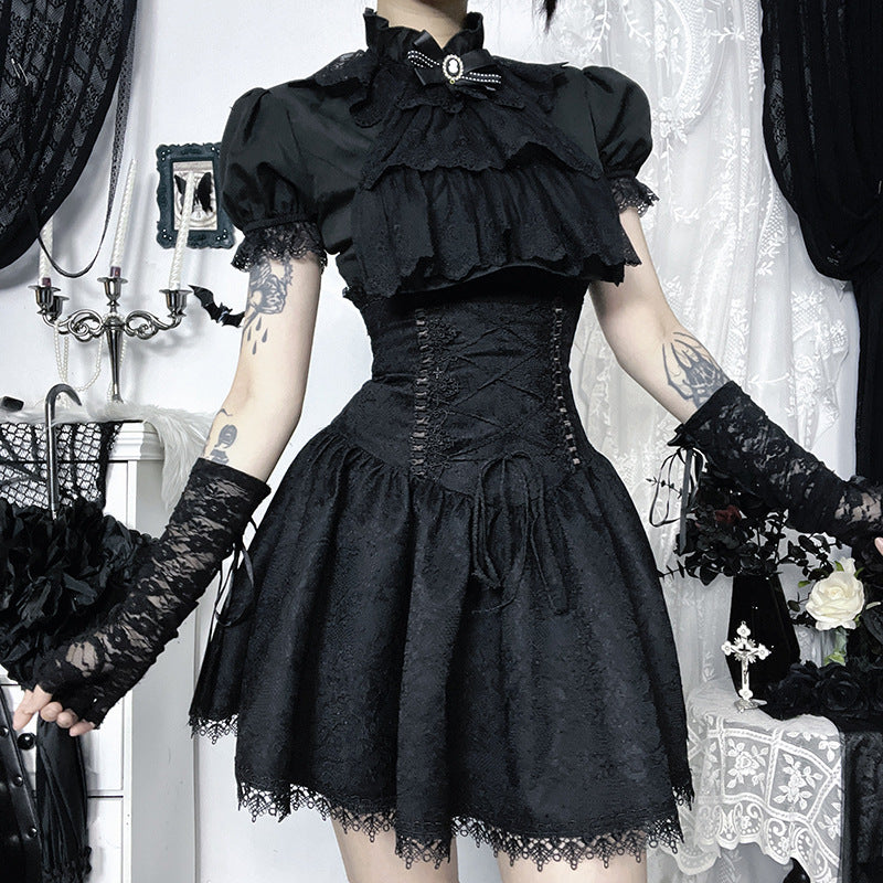 Dark Goth Style Slim Lace Girdle Skirts