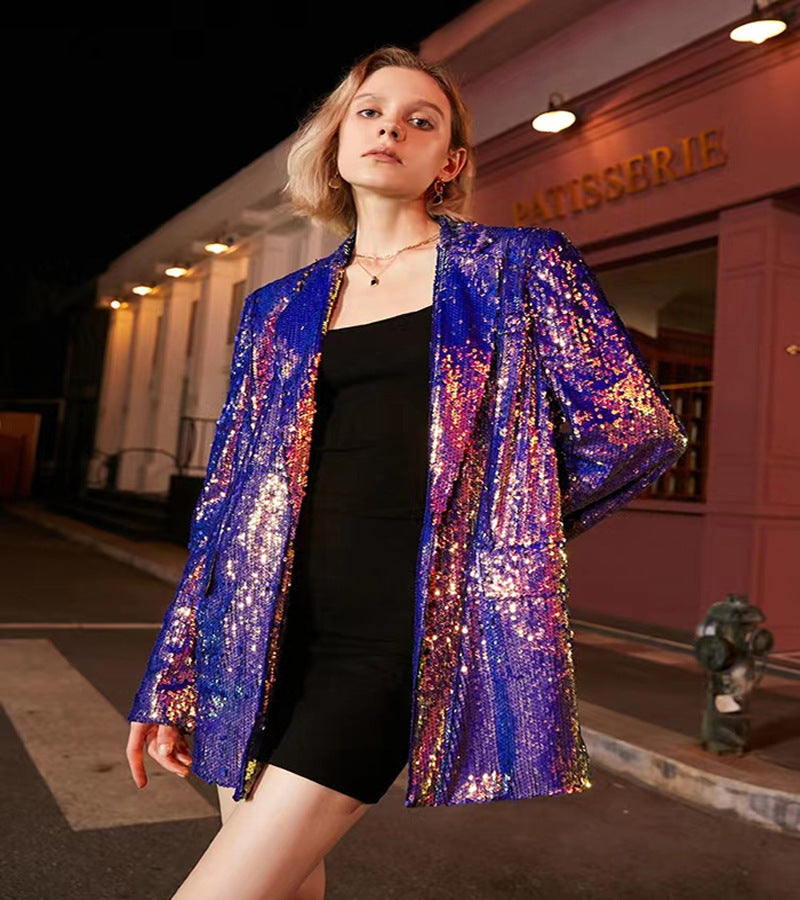 Cool Colorful Sequined Collar Style One Blazers