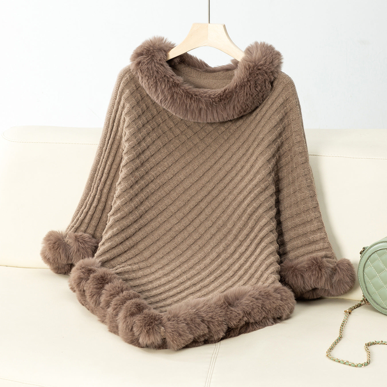 Women's Color Fur Collar Pullover Thick Retro Plaid Knitwear