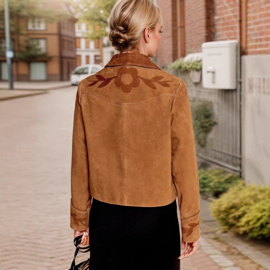 Retro Suede Flower Exquisite Decoration Embellished Lapel Coats