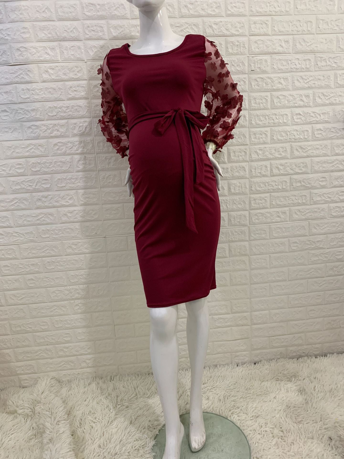 Women's Flower Long Sleeve Stretch Round Neck Dresses