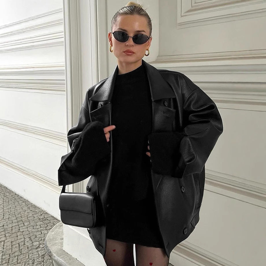 Women's Retro Elegant Collar Loose Leather Fashion Jackets