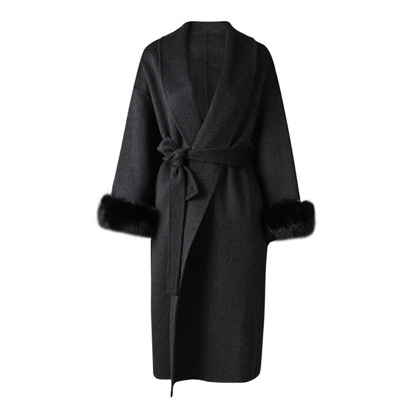 Women's Fox Fur Double-sided Wool Overcoat Winter Coats