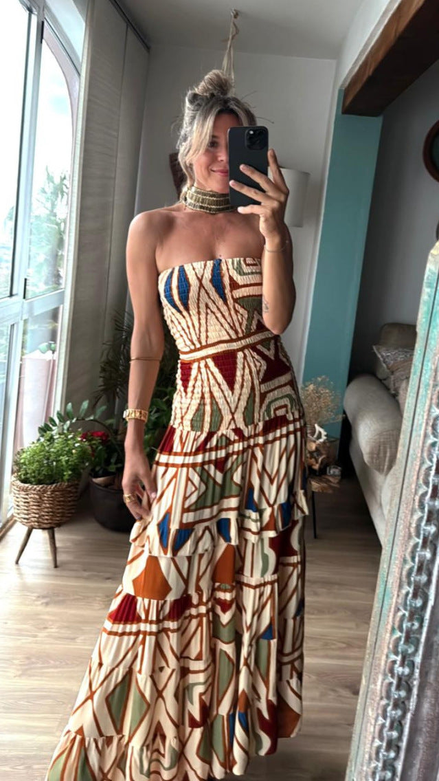 Women's Summer Retro Bohemian Printing Slip Dress Dresses