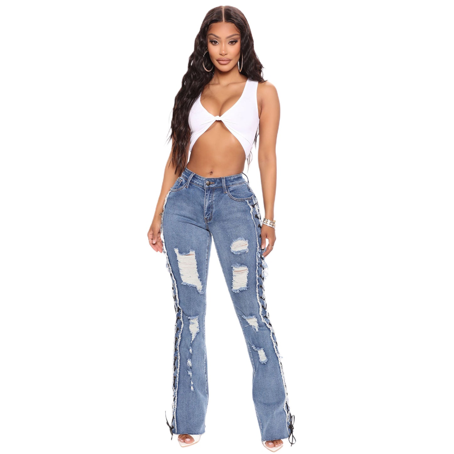 Women's Corns Wearing Rope High Elastic Sexy Jeans