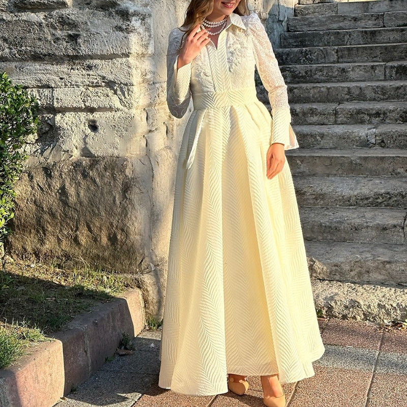 Front Chest Flower Beads Lace Yarn Wedding Dresses