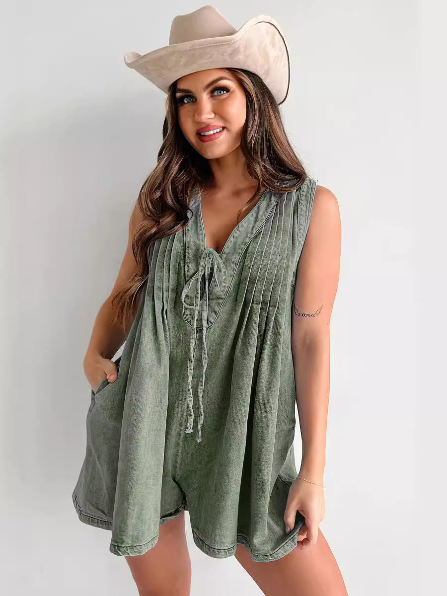 Summer Street Hipster Sleeveless Short-sleeved Denim Jumpsuits