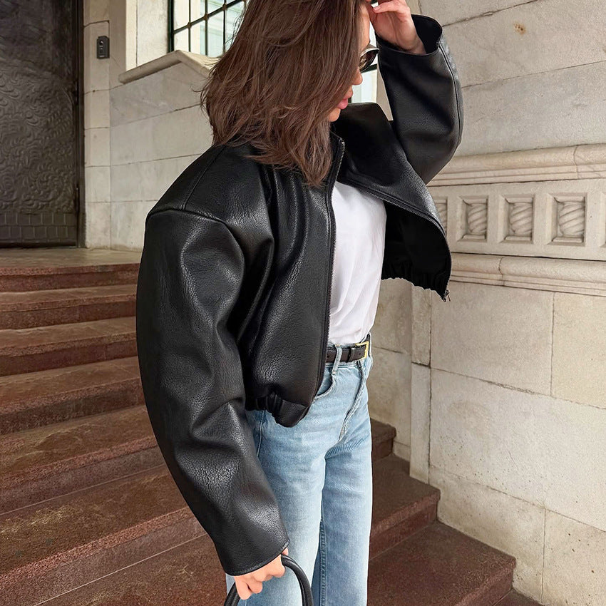Women's High-grade Black Leather Design Sense Graceful Jackets