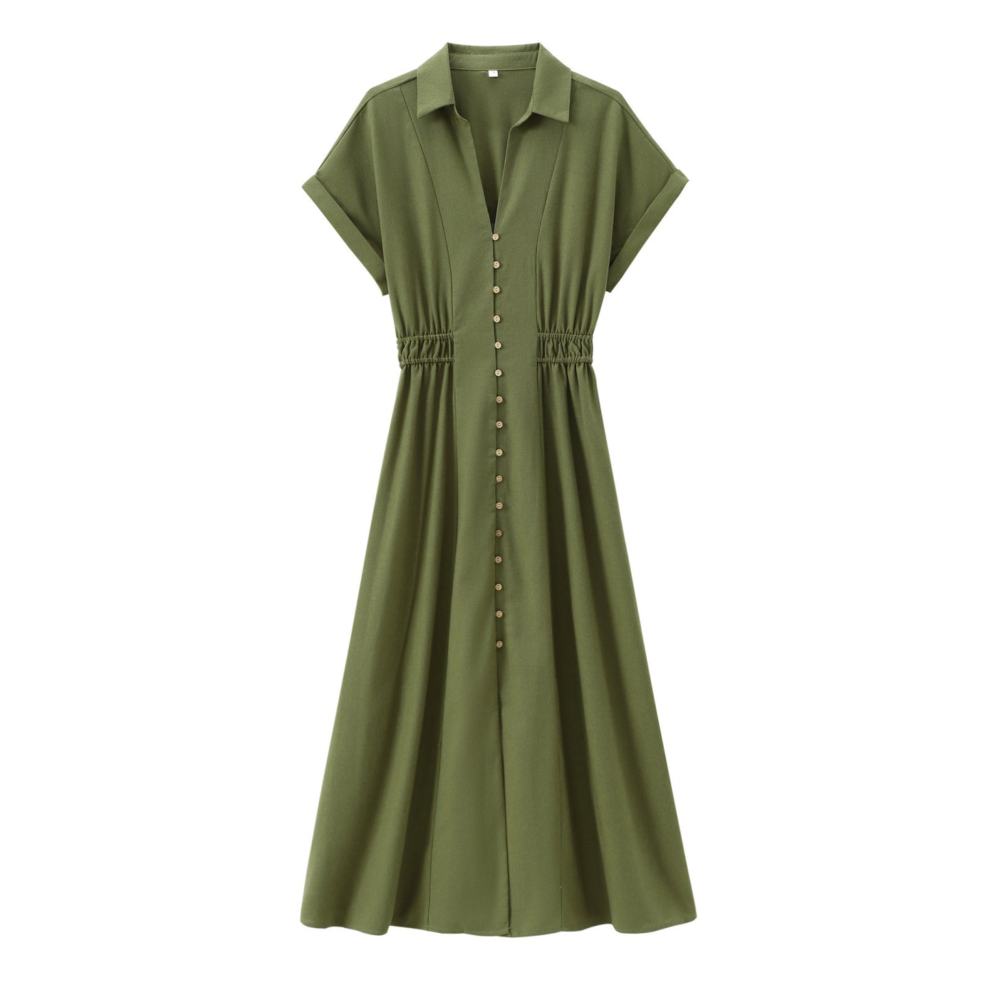 Casual Linen Blended Midi Shirt Dress Dresses