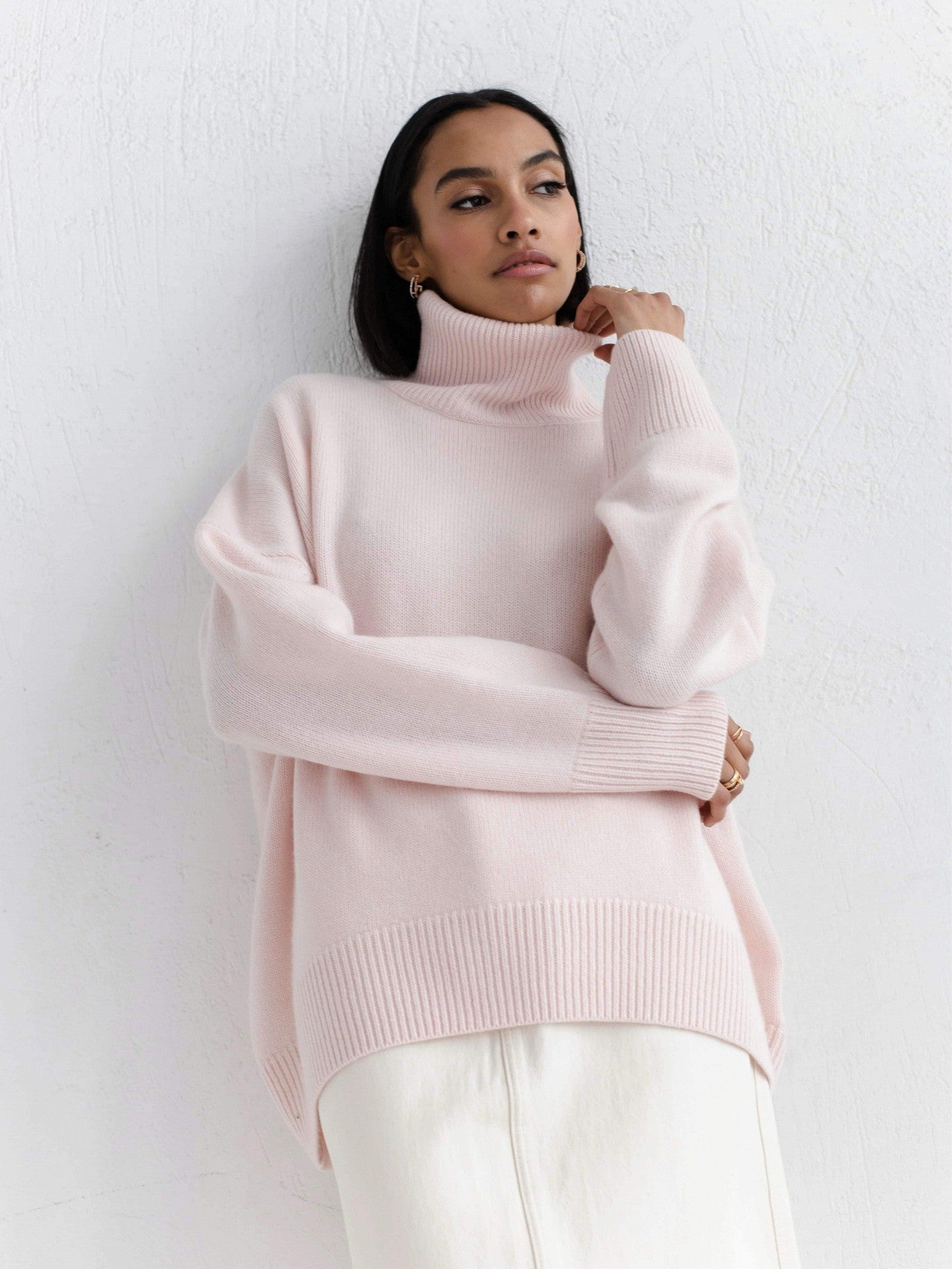 New Women's Loose Mock Neck Russian Sweater