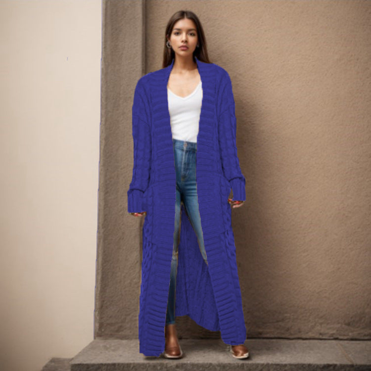 Women's Loose Knitted Pocket Long Thickened Sweaters