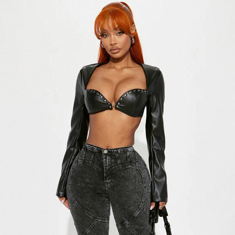 Women's Rivet Stitching Button Long Sleeve Ultra Sexy Jackets