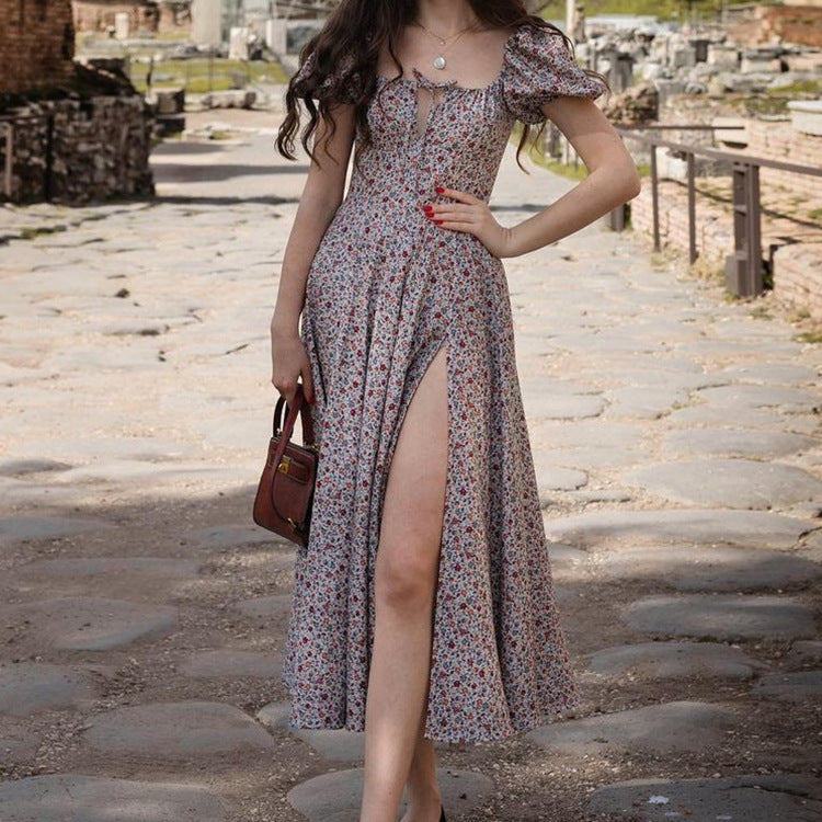 Women's Square Collar Lace Up Irregular Sexy Dress