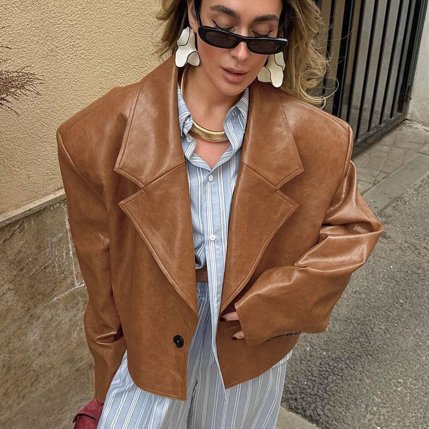 Women's Collar Leather Design Sense Graceful Fashionable Jackets