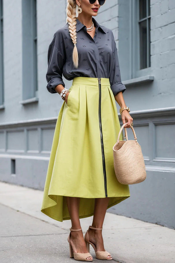 Women's Solid Color Zipper Irregular Pocket Fashion Skirts