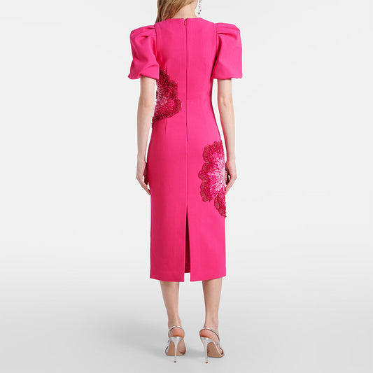 Fashion Bead Sequined Three-dimensional Flower Short-sleeved Dresses