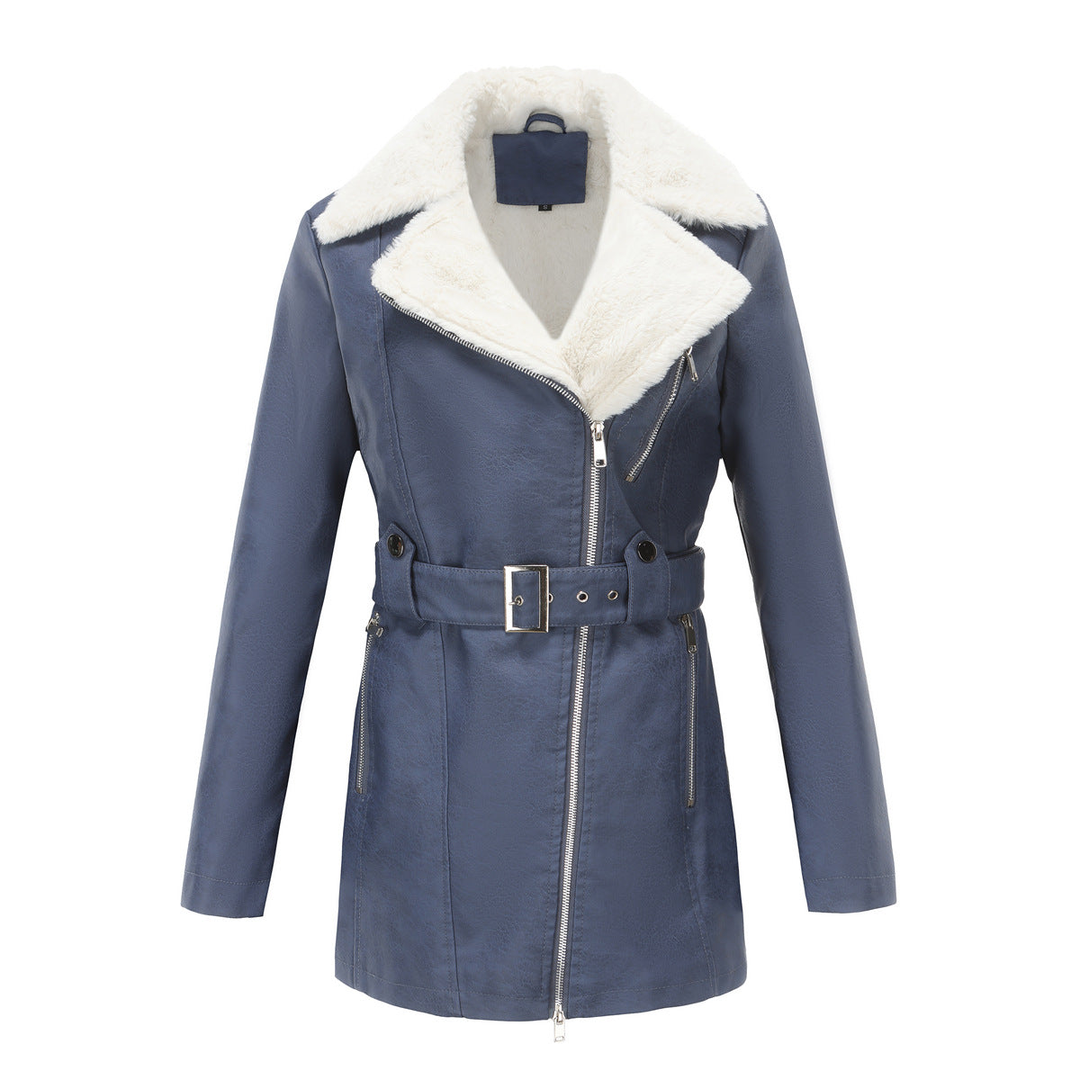 Women's Long Sleeve Fleece Leather Lapel Double-headed Jackets
