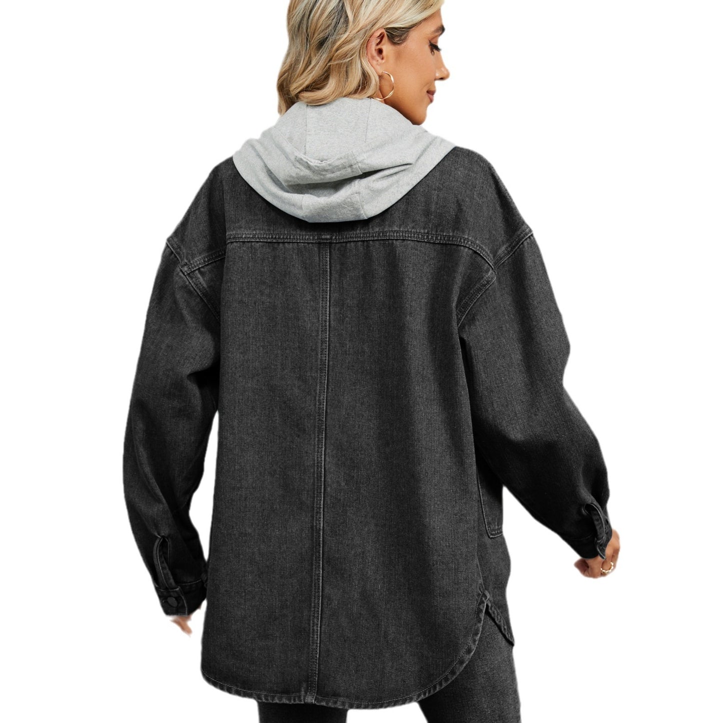 Women's Washed Loose Denim Long Sleeve Hood Jackets