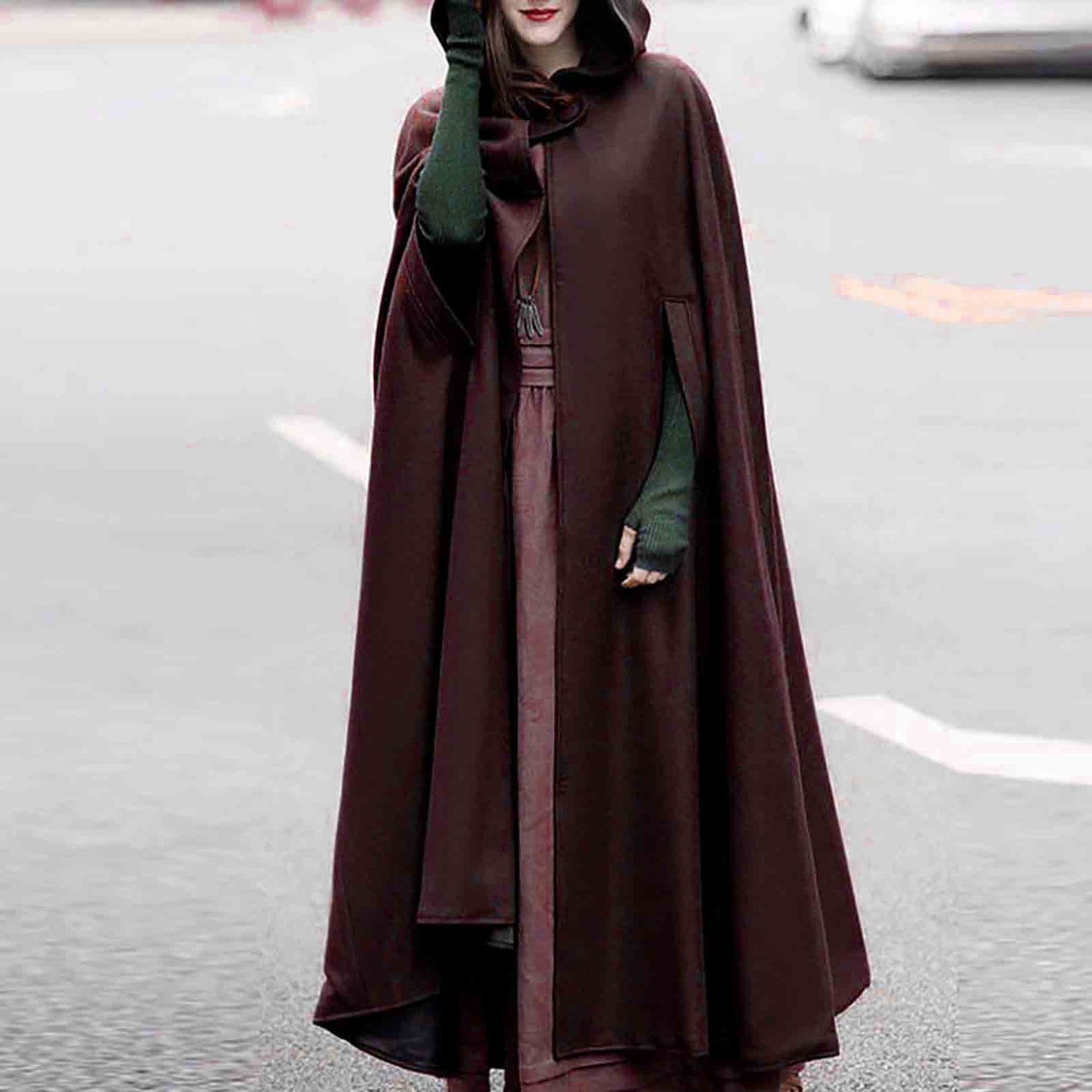 Comfortable Four-color Hooded Shawl Lengthened Cloak Coats