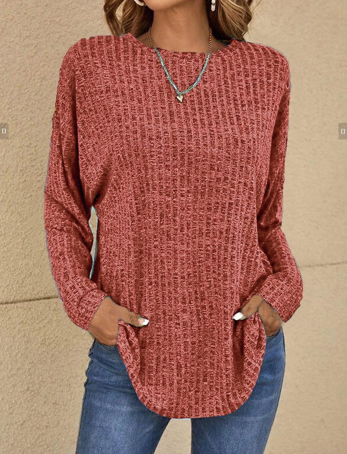 Women's Long Sleeve Round Neck Sunken Stripe Blouses