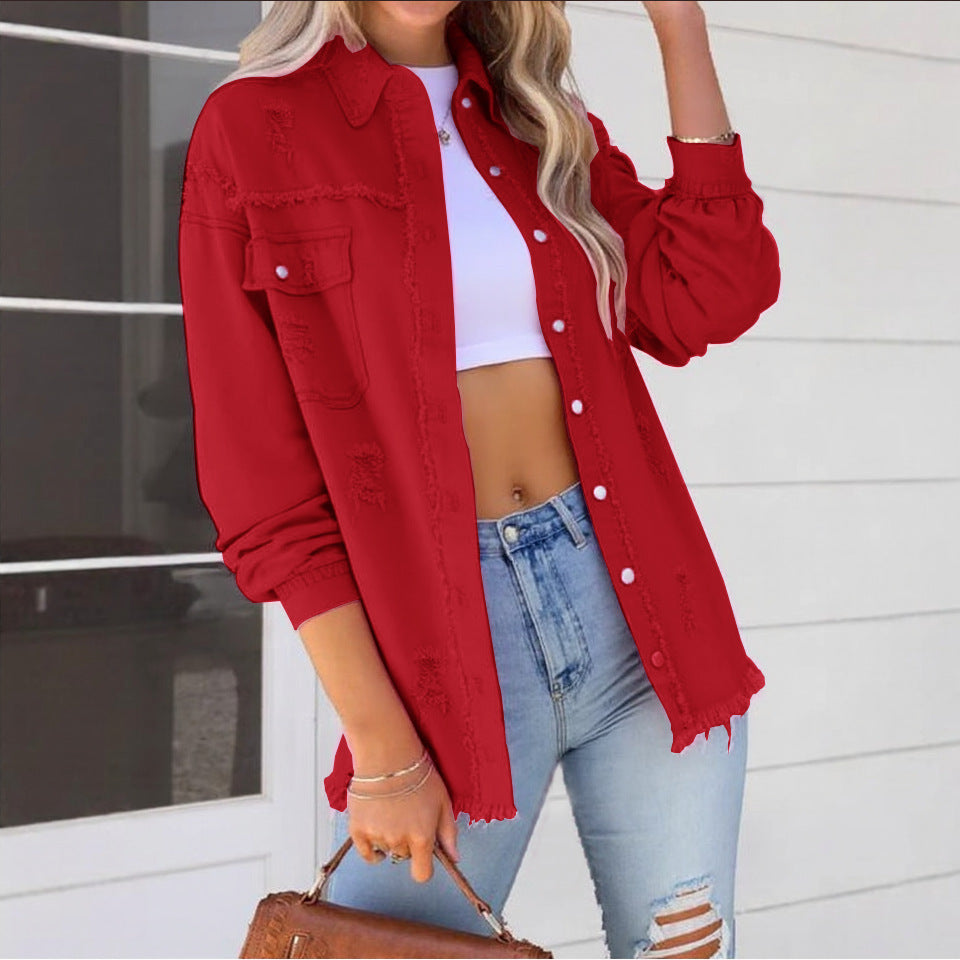 Pretty Russia Denim With Hole Loose Jackets