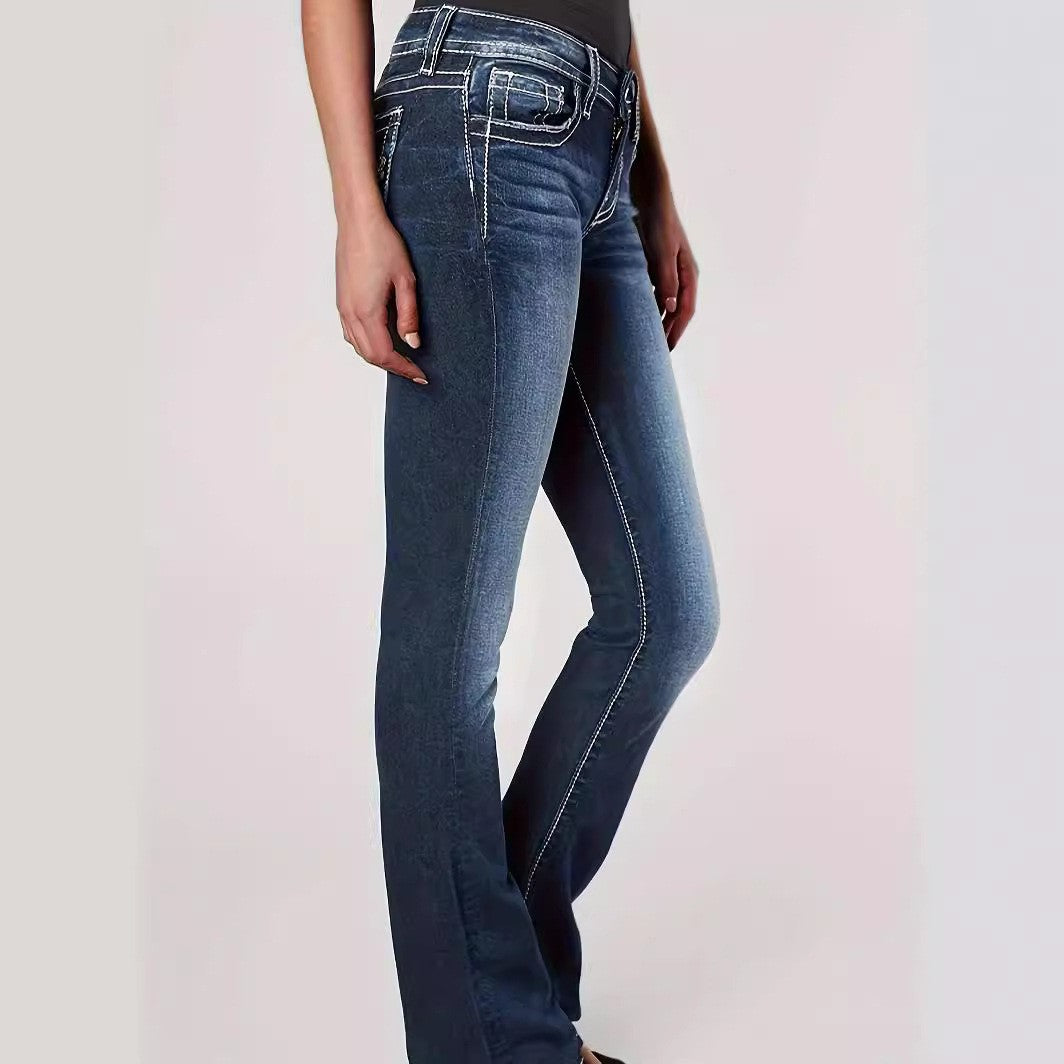 Women's Slim Fit Stretch Embroidery Summer Jeans