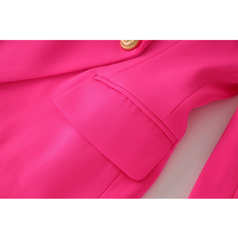 Rose Red Metal Buckle Long Sleeve Suits