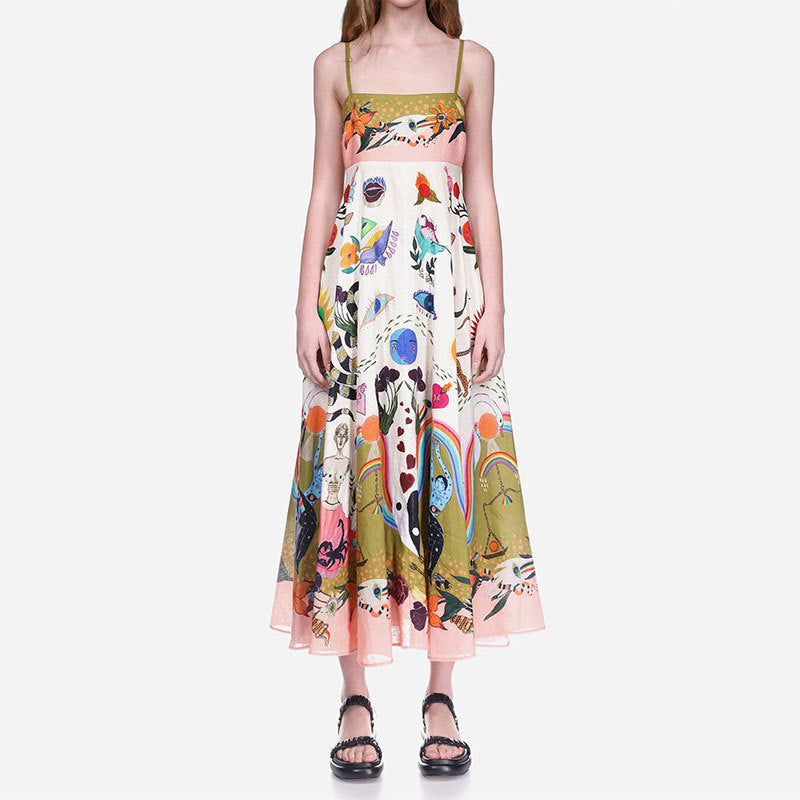 Summer Elegant Positioning Printed Sleeveless High Waist Large Swing Dress