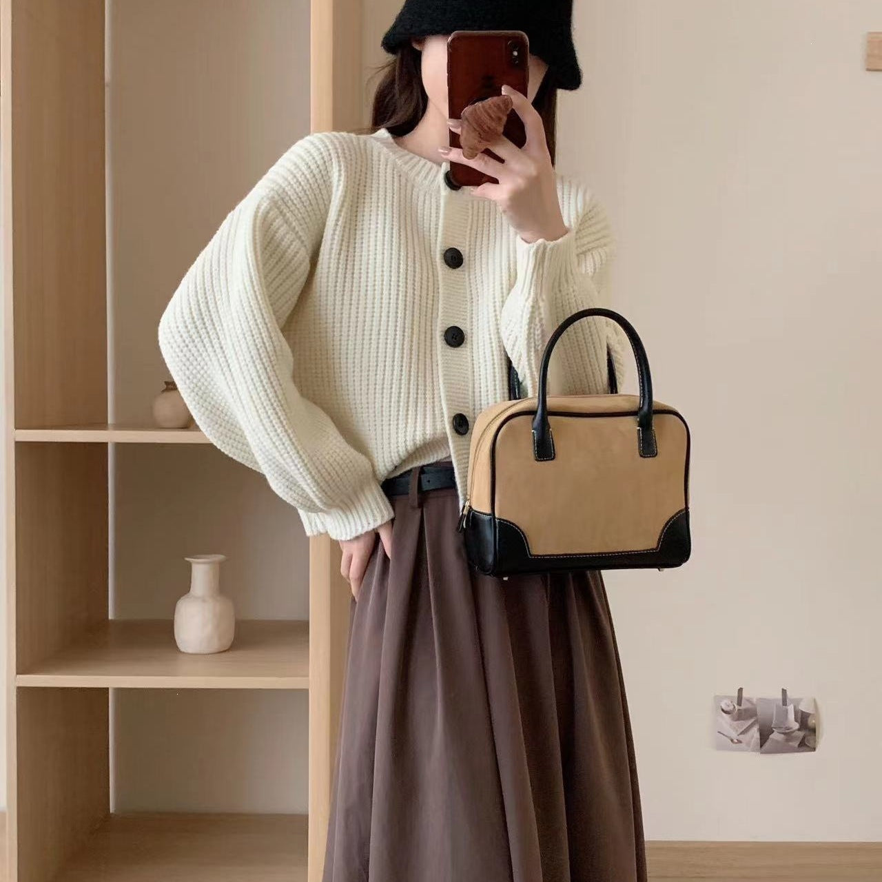 Women's Korean Style Lazy Fashion Pure Color Trendy Round Neck Knitted Women's Sweater
