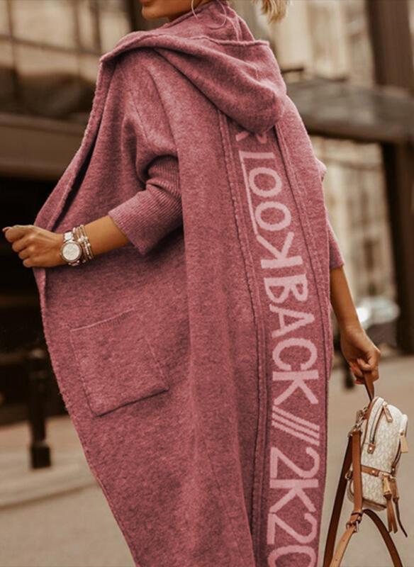 Versatile Long Hooded Alphabet Knitting Long-sleeved Cardigans