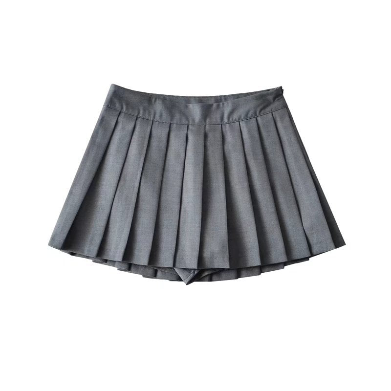 Women's Color High Waist Pleated Summer Front Skirts