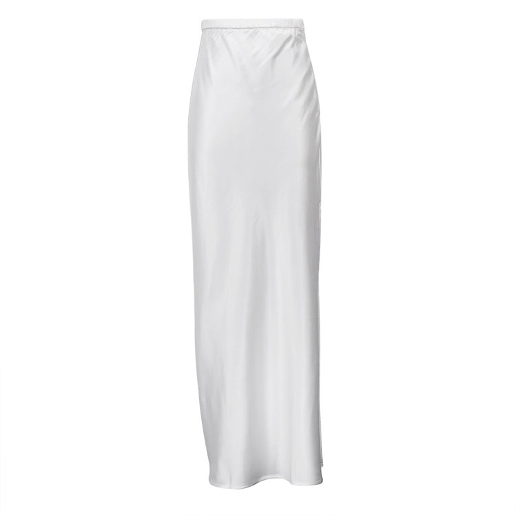 Women's Satin Draping Mop Long Dress Fashion Side Skirts