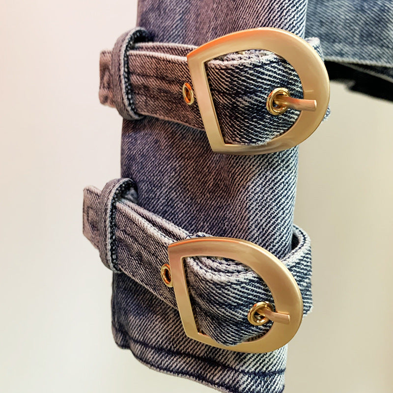 Women's Lion Buckle Slim Double Zipper Oblique Blazers