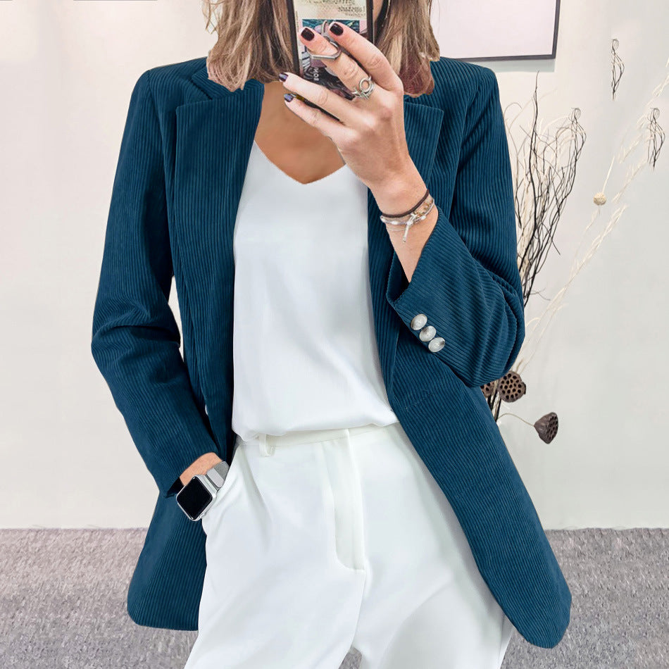 Corduroy Elegant Solid Color Leisure Professional Suits