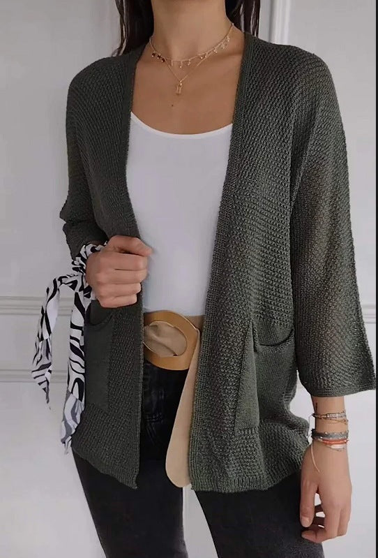 Charming Women's Waffle Sleeve Urban Casual Women's Sweater
