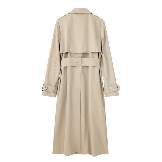 Women's Mid-length Draping Casual Khaki Double-breasted Elegant Coats