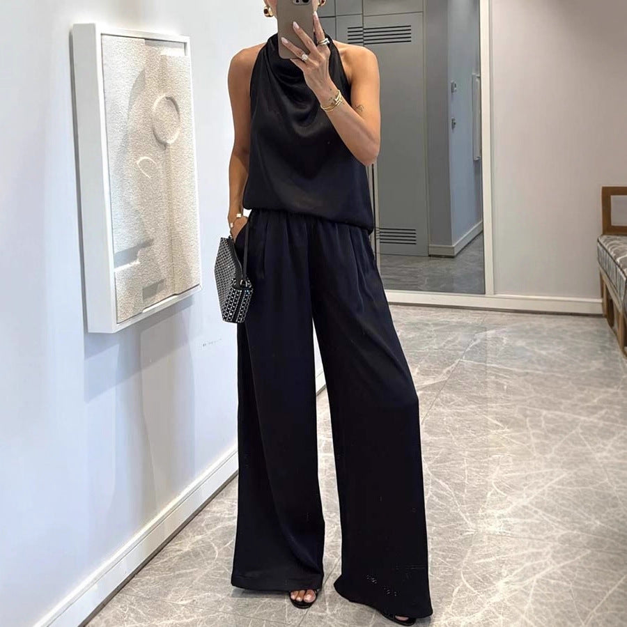 Women's Sleeveless Trousers Satin Leisure Vacation Loose Suits