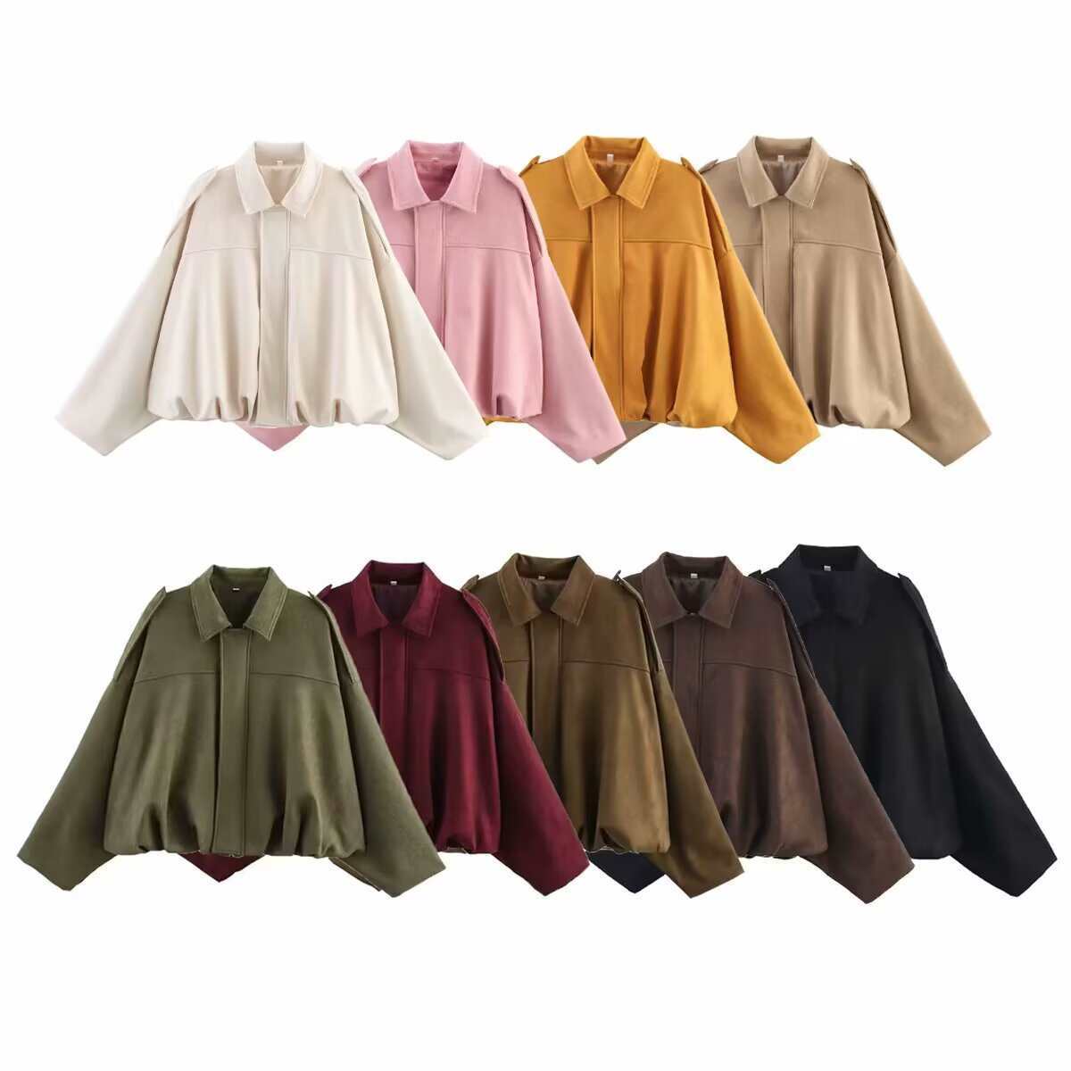 Women's Bomber Simple Textured Long Sleeve Suede Jackets