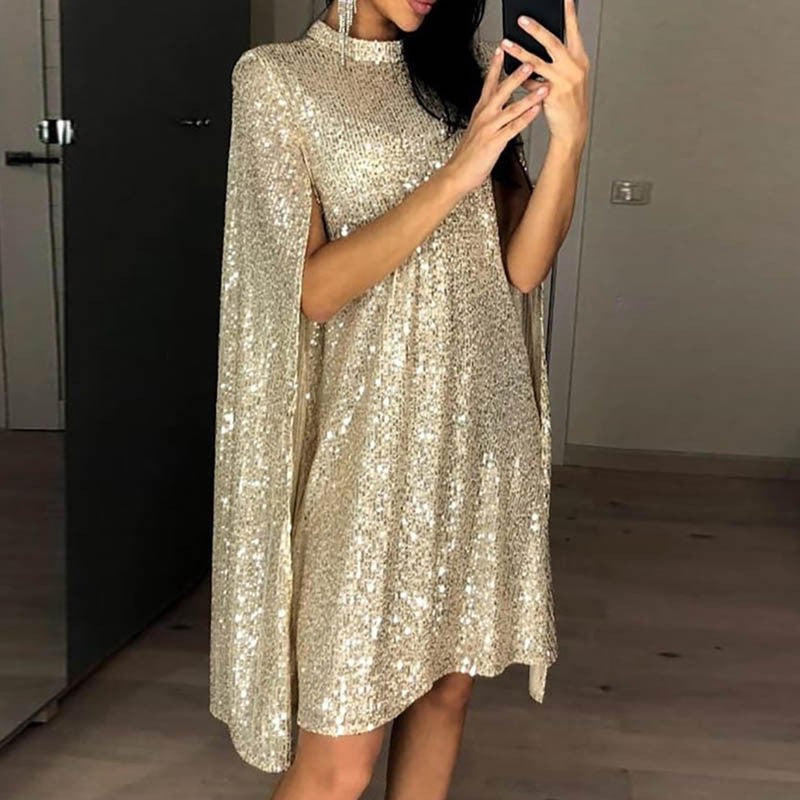 Women's Spring Small Stand Collar Sequins Dress Dresses